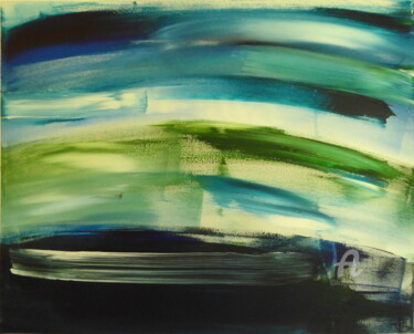Painting titled "Blue-green Vibratio…" by Constance Robine, Original Artwork, Acrylic Mounted on Wood Stretcher frame