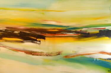 Картина под названием "Yellow Horizon" - Constance Robine, Подлинное произведение искусства, Акрил Установлен на Деревянная…