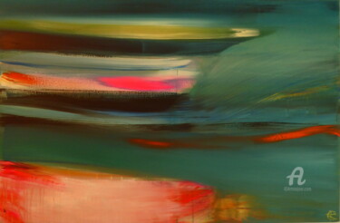 Painting titled "Pink Abstract Horiz…" by Constance Robine, Original Artwork, Acrylic Mounted on Wood Stretcher frame