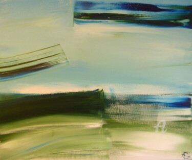 Painting titled "Blue Green Horizon" by Constance Robine, Original Artwork, Acrylic Mounted on Wood Stretcher frame