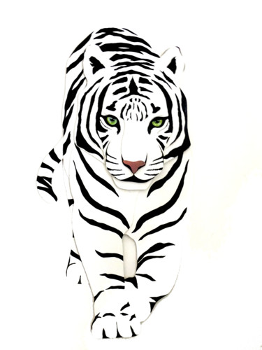Scultura intitolato "Anima Tigre blanc" da Constance Schroeder, Opera d'arte originale, Acrilico