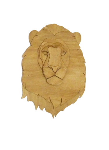 Sculpture intitulée "Anima tête lion bois" par Constance Schroeder, Œuvre d'art originale, Bois