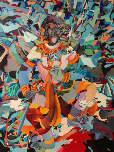 제목이 "The Guardian"인 미술작품 Constantin Roucault로, 원작, 기름 나무 들것 프레임에 장착됨