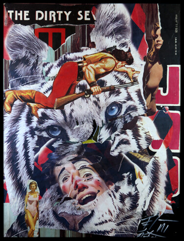 Collages intitolato "Circus Tiger" da Antoine-Emmanuel Rousselle-Laurent, Opera d'arte originale, Collages