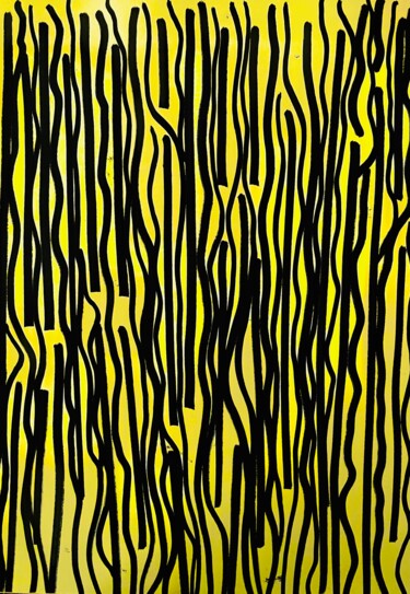 Disegno intitolato "Black over yellow" da Greg Powell, Opera d'arte originale, Pennarello