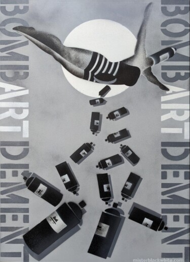 Malarstwo zatytułowany „BOMBE(ART)DEMENT” autorstwa Mister Blackwhite, Oryginalna praca, Farba w spray'u Zamontowany na Drew…