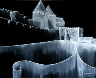 Painting titled "Carcassonne voilé" by Patrick Contreras, Original Artwork, Oil