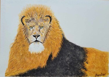 Pintura titulada "Le Lion de l'Atlas" por Coralie Chevalier, Obra de arte original, Acuarela