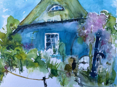 Malerei mit dem Titel "La casa azul - Blue…" von Corason, Original-Kunstwerk, Aquarell