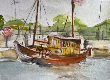 Pintura intitulada "Boot in Althagen" por Corason, Obras de arte originais, Aquarela