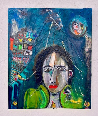 Painting titled "La femme nid- Série…" by Corelia Roché, Original Artwork, Oil Mounted on Wood Stretcher frame