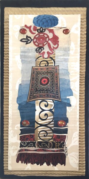 Collages intitulée "Broderie japonaise" par Corinne Barnett, Œuvre d'art originale, Collages Monté sur Châssis en bois