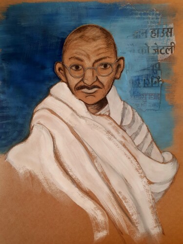 Peinture intitulée "Gandhi" par Corinne Caucig, Œuvre d'art originale, Gouache