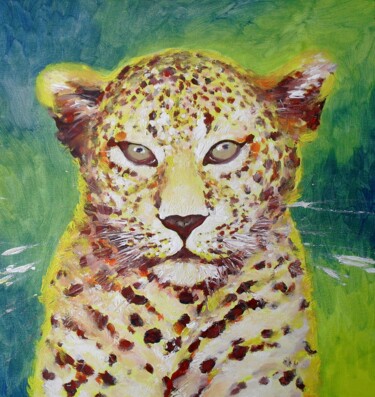 Pintura titulada "Myriam's Leopard" por Corinne Courlet, Obra de arte original, Acrílico