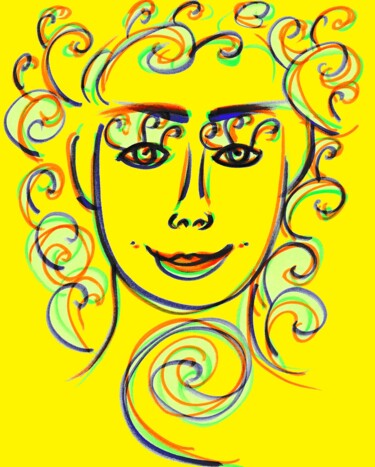 Disegno intitolato "Sunny face / Visage…" da Corinne Courlet, Opera d'arte originale, Inchiostro