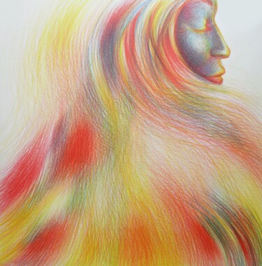 Dessin intitulée "l'âme du Rhin / Die…" par Corinne Courlet, Œuvre d'art originale, Crayon