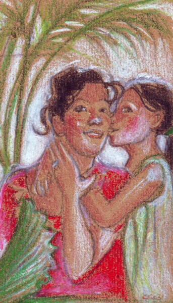 Рисунок под названием "On s'embrasse" - Corinne Courlet, Подлинное произведение искусства, Пастель