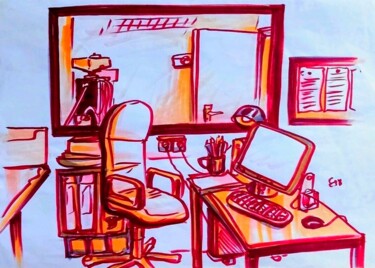 Рисунок под названием "Office and tree str…" - Corinne Courlet, Подлинное произведение искусства, Чернила