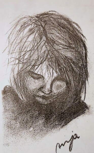 Dibujo titulada "Portrait of Anja /…" por Corinne Courlet, Obra de arte original, Carbón