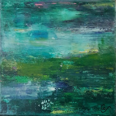 Painting titled "Horizon 20-20 l'isl…" by Corinne Foucouin, Original Artwork, Oil Mounted on Wood Stretcher frame