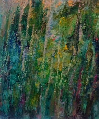 Painting titled "Lianes 4" by Corinne Foucouin, Original Artwork, Oil Mounted on Wood Stretcher frame