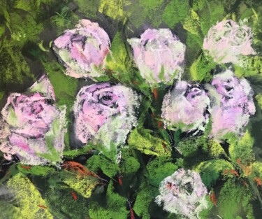 Peinture intitulée "premieres roses" par Corinne Lanno, Œuvre d'art originale