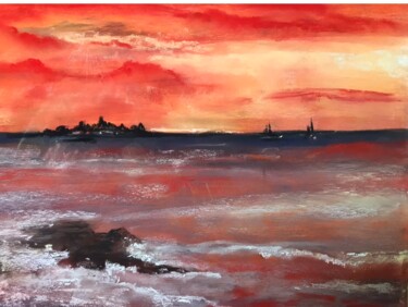 Painting titled "Crépuscule marin" by Corinne Lanno, Original Artwork, Pastel Mounted on artwork_cat.