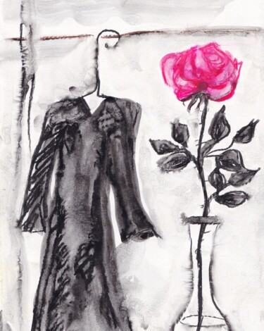 Drawing titled "Rose and the past" by Corinne'S Artcolorsimages, Original Artwork, Ink