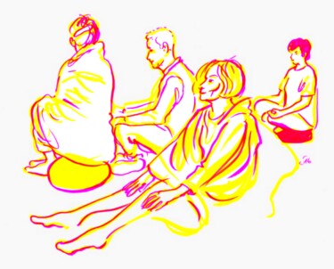 Drawing titled "Qi-Gong in sitting…" by Corinne'S Artcolorsimages, Original Artwork, Ink