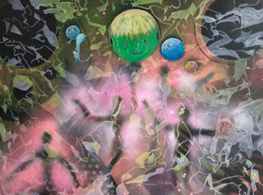 Malerei mit dem Titel "Les être lumineux" von Corinne Hivert (Khorky), Original-Kunstwerk, Sprühfarbe
