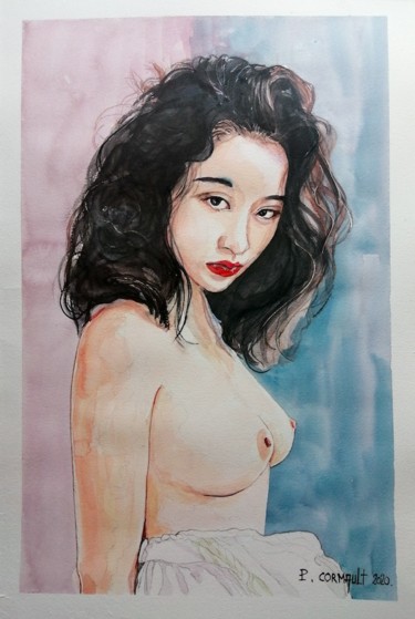 Painting titled "Lily" by Philippe Cormault, Original Artwork, Watercolor