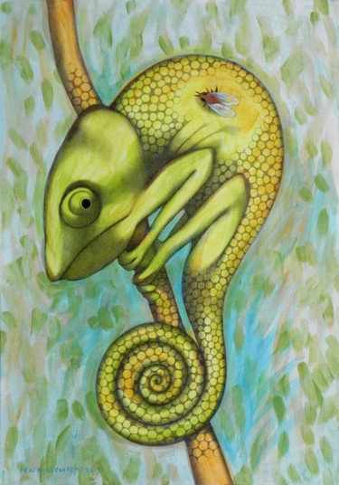 Schilderij getiteld "Chameleon" door Federico Cortese, Origineel Kunstwerk, Olie