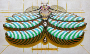 Pintura intitulada "Fibonacci moth" por Federico Cortese, Obras de arte originais, Óleo Montado em Painel de madeira