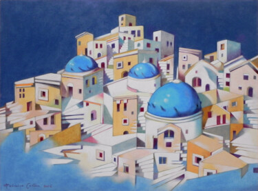 Pintura intitulada "memory of Santorini…" por Federico Cortese, Obras de arte originais, Óleo