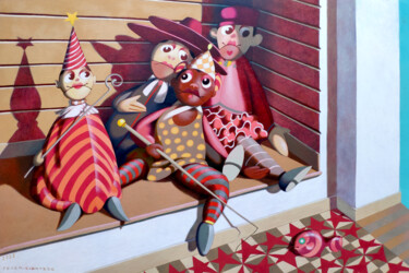 Painting titled "Puppets" by Federico Cortese, Original Artwork, Oil