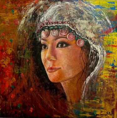 Painting titled "Yağlıboya kadin por…" by Coşkun Kula, Original Artwork, Oil