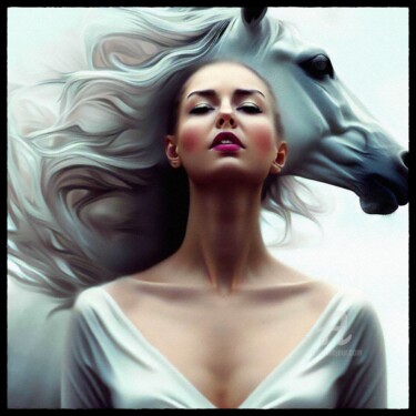 Digital Arts titled "Woman and Horse, im…" by Cosmicphil1, Original Artwork, Digital Painting