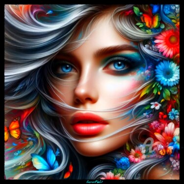 Digital Arts titled "Face to Flowers - 9" by Cosmicphil1, Original Artwork, Digital Painting