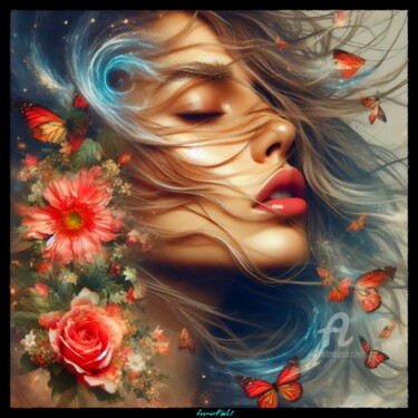 Digital Arts titled "Face to Flowers - 10" by Cosmicphil1, Original Artwork, Digital Painting