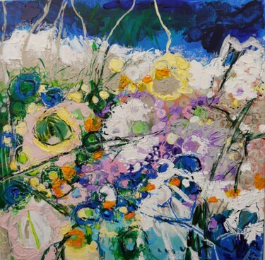 Painting titled "Jardins suspendus 4" by Élisabeth Augendre Moreau, Original Artwork, Acrylic Mounted on Cardboard