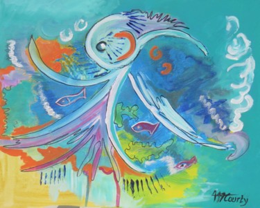 Peinture intitulée "la course du poulpe" par Myriam Courty, Œuvre d'art originale, Acrylique