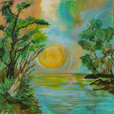 Painting titled "Coucher de soleil" by Myriam Courty, Original Artwork, Acrylic Mounted on Wood Stretcher frame