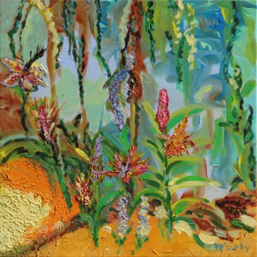 Painting titled "Jardin exotique" by Myriam Courty, Original Artwork, Acrylic Mounted on Wood Stretcher frame