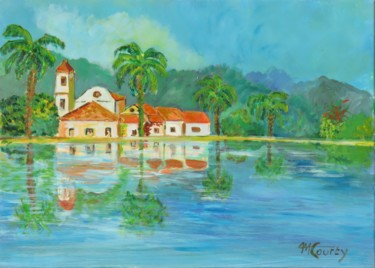 Painting titled "Paraty le matin" by Myriam Courty, Original Artwork, Acrylic Mounted on Wood Stretcher frame