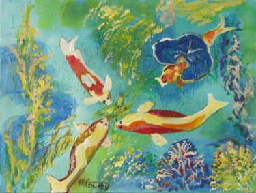 Malerei mit dem Titel "Poissons exotiques…" von Myriam Courty, Original-Kunstwerk, Acryl Auf Keilrahmen aus Holz montiert