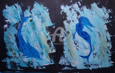 "Sea Life" başlıklı Tablo Colette Pennarun tarafından, Orijinal sanat, Petrol