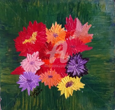Painting titled "Bunch of Flowers n°…" by Colette Pennarun, Original Artwork, Oil