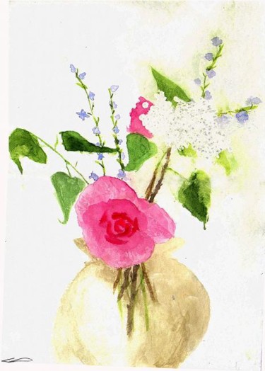 Peinture intitulée "rose,lilas et myoso…" par Claire Paul, Œuvre d'art originale