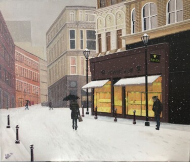 Painting titled "Snowfall Over London" by Craig Willms, Original Artwork, Acrylic Mounted on Wood Panel