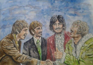 Картина под названием "The Beatles" - Kiko Cristoni, Подлинное произведение искусства, Акварель